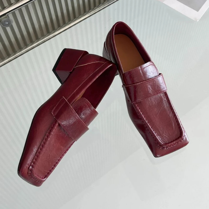 Leather Work Flats Women - Sepatu Wanita Hak Tebal Model Square