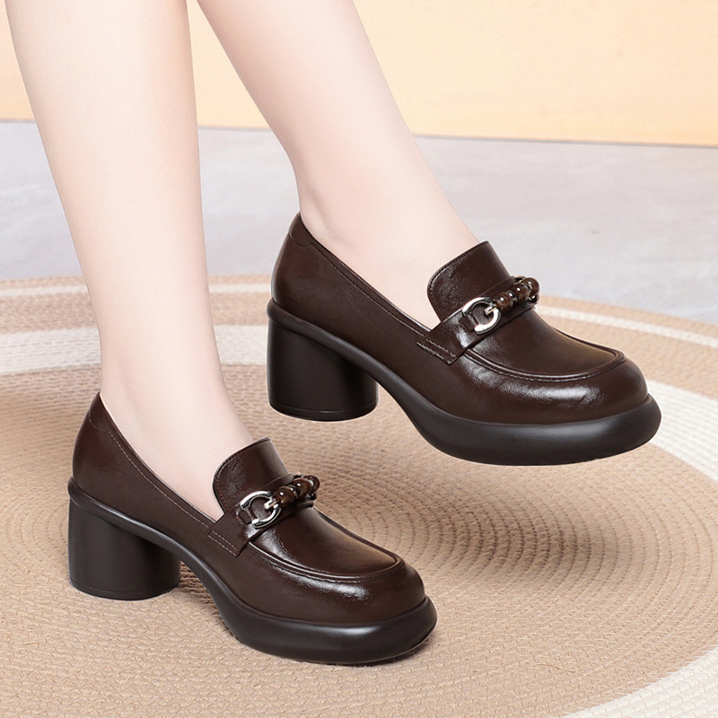 Leather Work Flats Women - Sepatu Loafer Wanita Hak Tebal Berhias