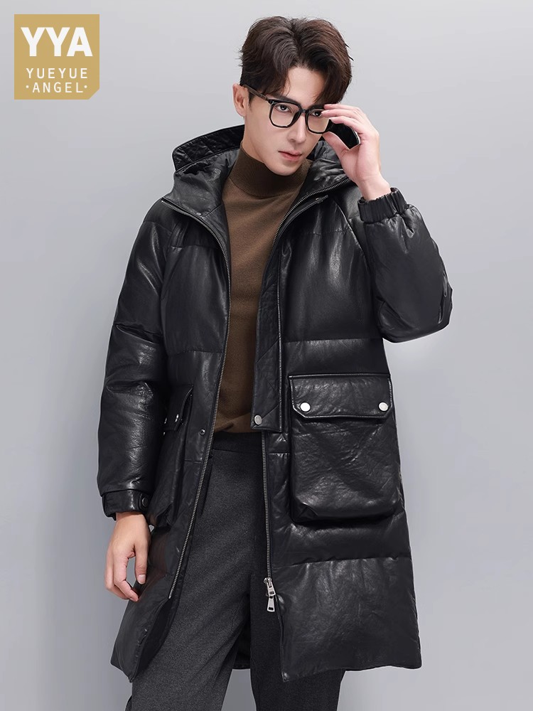 Leather Work Jacket With Hood - Jaket Bulu Angsa Hangat Pria Musim