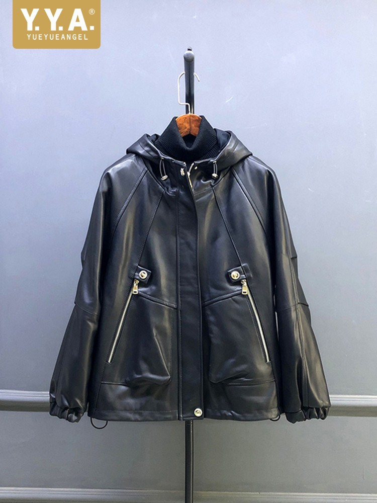 Leather Work Jacket With Hood - Penjualan Panas Musim Gugur Jaket Pendek