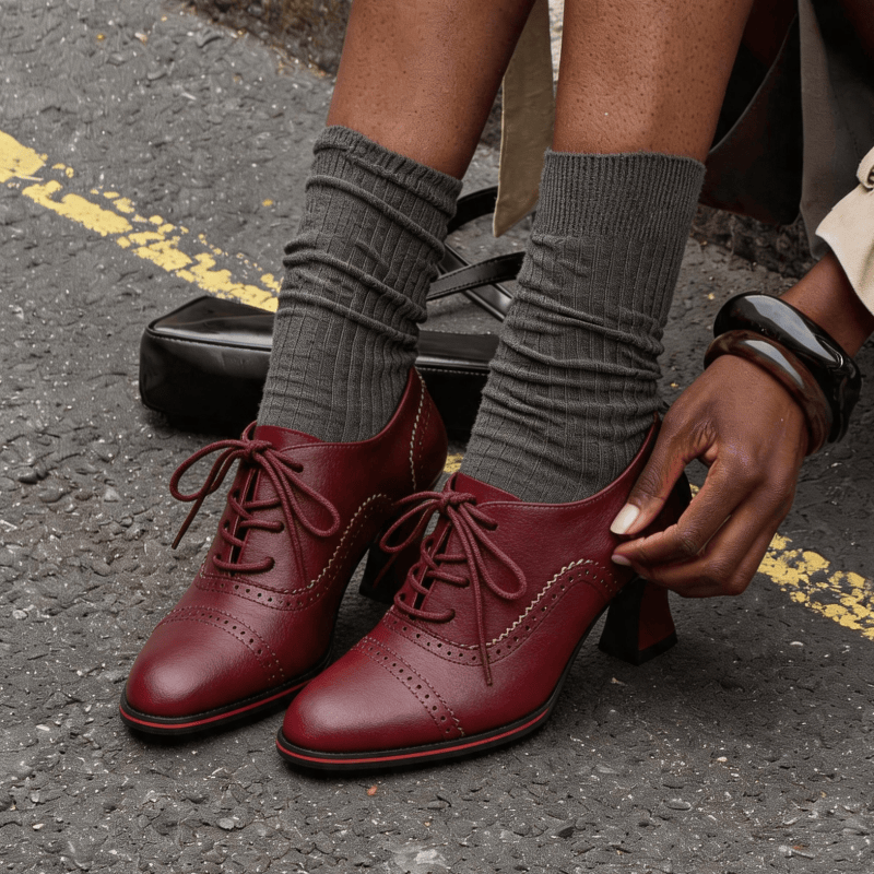 Leather Work Flats Women - Sepatu Oxford Wanita dengan Hak Brogue