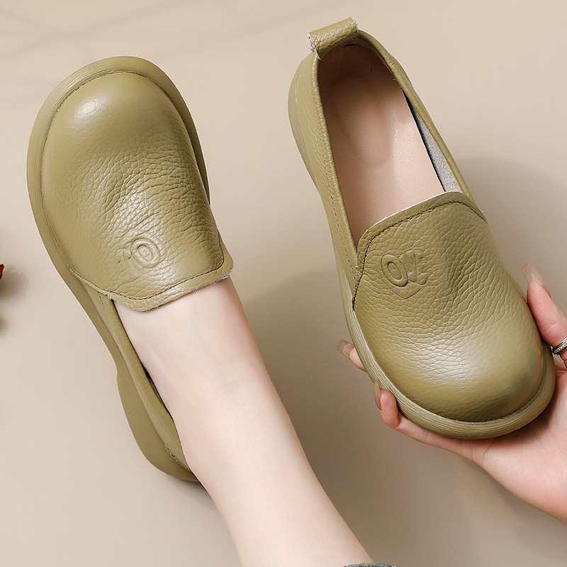 Leather Work Flats Women - 2025 sepatu pantofel kulit asli wanita