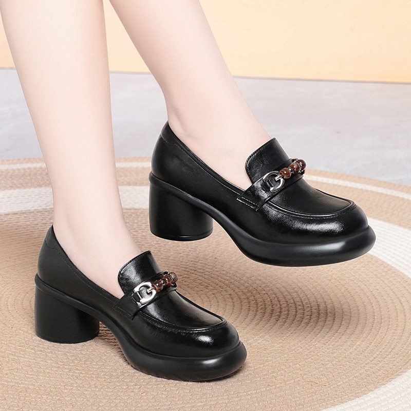 Sepatu Loafer Wanita Hak Tebal - Leather Work Flats Women ulasan dan harga