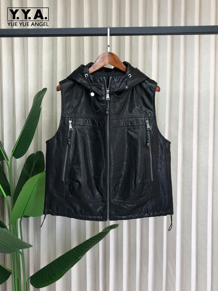 Rompi Wanita Kasual Kulit Asli - Leather Work Jacket With Hood ulasan dan harga