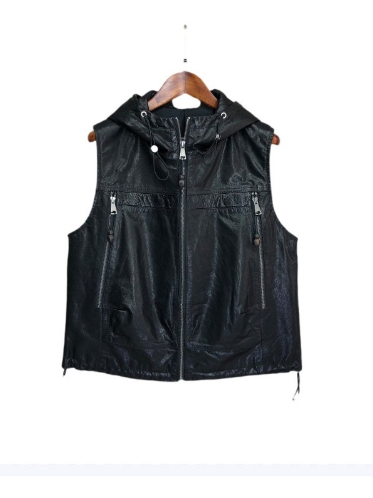 Rompi Wanita Kasual Kulit Asli - Leather Work Jacket With Hood ulasan dan harga