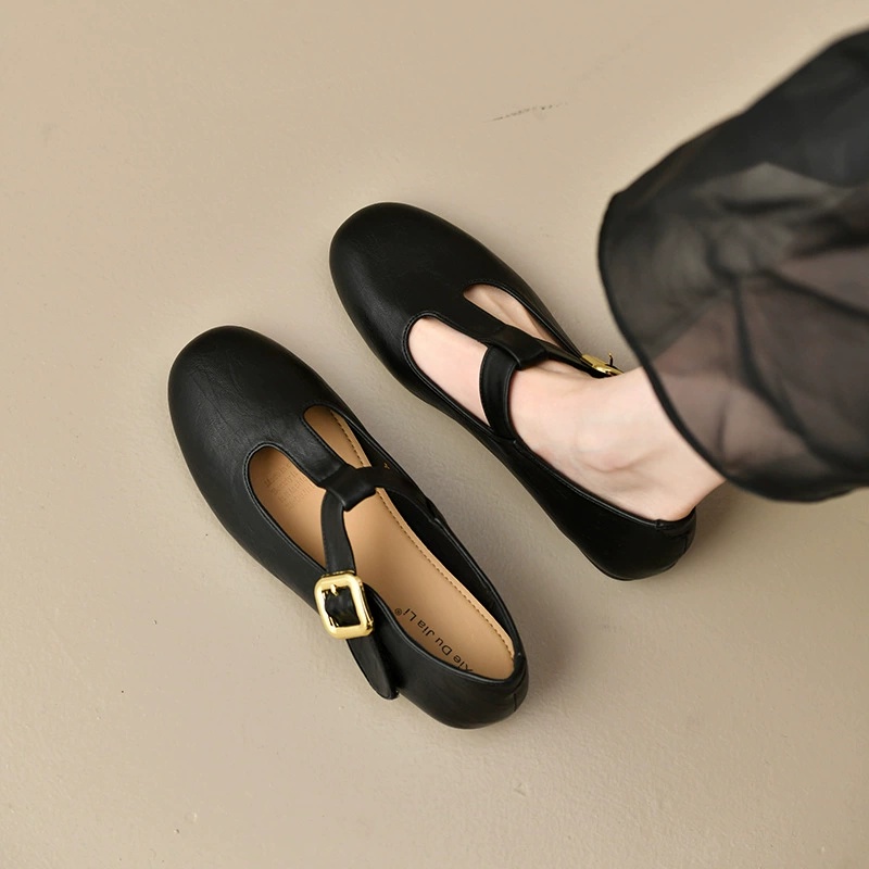 Sepatu Wanita T-Strap Mary Jan - Leather Work Flats Women ulasan dan harga