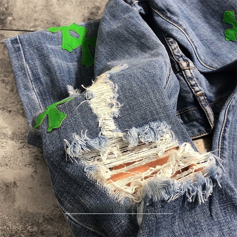Celana Jeans Denim Robek Gaya  - Leather Work Jeans ulasan dan harga